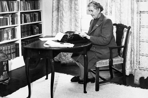 English detective novelist, Agatha Christie (1890 - 1976) typing at her home, Greenway House, Devon, January 1946.